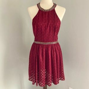 Hollister Burgundy Red Halter Stud Polka Dot Dress